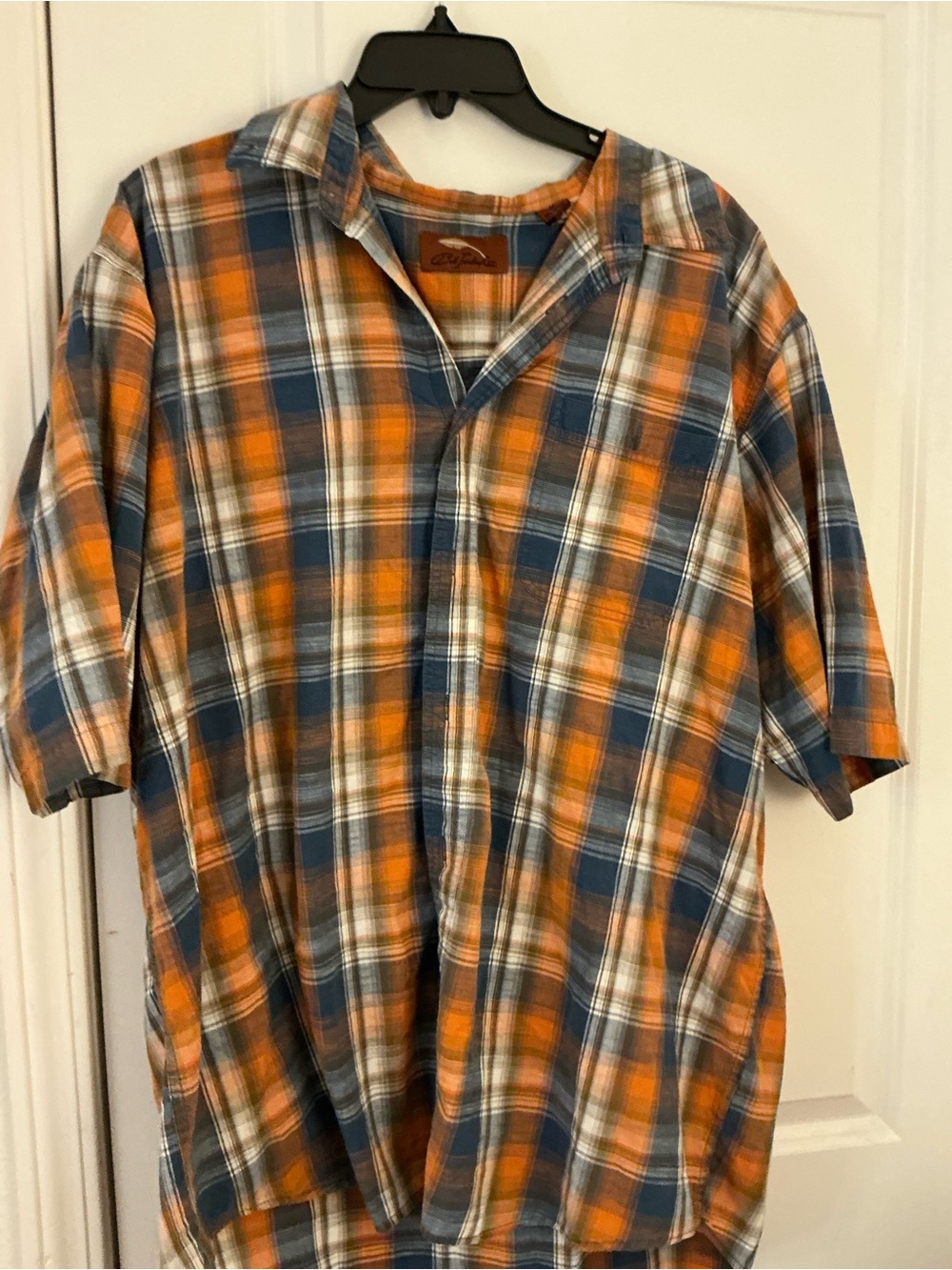 Bob Timberlake Men's Plaid Button Down Shirt Short Sleeve Orange Blue XL